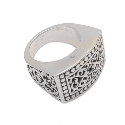Alternate image for Patterned Sterling Silver Signet Ring from Bali Balinese Shield