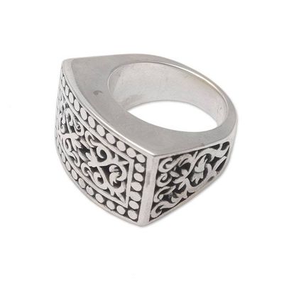 Alternate image for Patterned Sterling Silver Signet Ring from Bali Balinese Shield