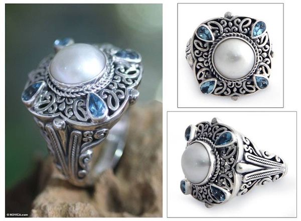 Alternate image for Handmade Sterling Silver and Pearl Cocktail Ring Water Shrine