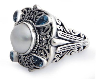Alternate image for Handmade Sterling Silver and Pearl Cocktail Ring Water Shrine