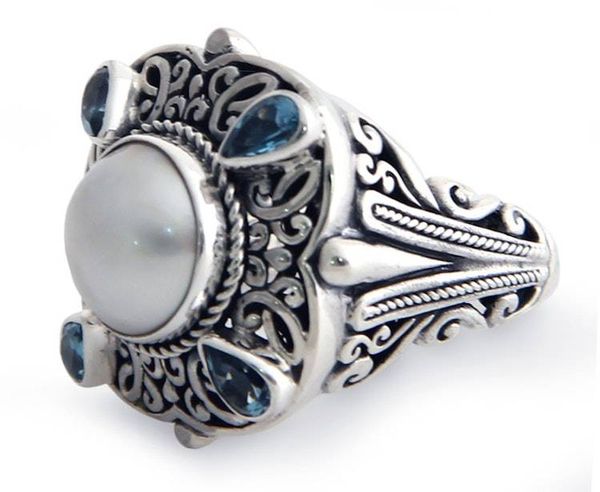 Alternate image for Handmade Sterling Silver and Pearl Cocktail Ring Water Shrine
