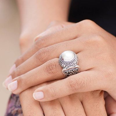 Alternate image for Hand Crafted Pearl and Sterling Silver Dome Ring Princess Fantasy