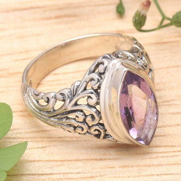 Alternate image for Balinese Amethyst Cocktail Ring Crafted of Sterling Silver Gianyar Orchid