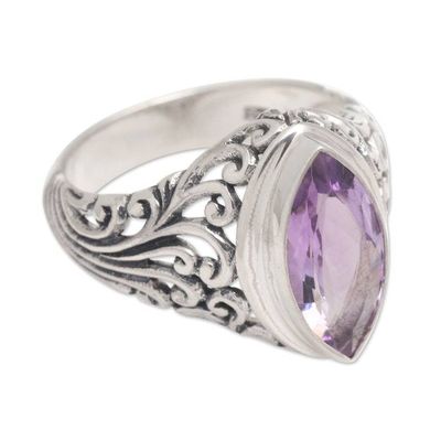 Alternate image for Balinese Amethyst Cocktail Ring Crafted of Sterling Silver Gianyar Orchid