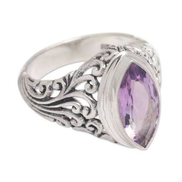 Alternate image for Balinese Amethyst Cocktail Ring Crafted of Sterling Silver Gianyar Orchid