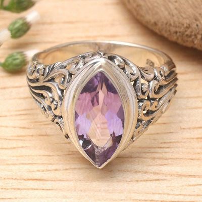 Alternate image for Balinese Amethyst Cocktail Ring Crafted of Sterling Silver Gianyar Orchid
