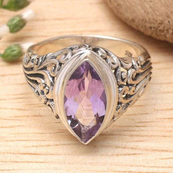 Alternate image for Balinese Amethyst Cocktail Ring Crafted of Sterling Silver Gianyar Orchid