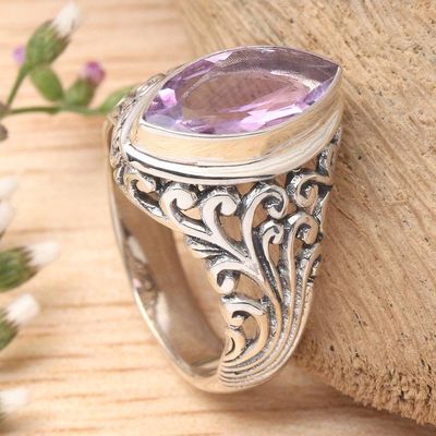 Alternate image for Balinese Amethyst Cocktail Ring Crafted of Sterling Silver Gianyar Orchid