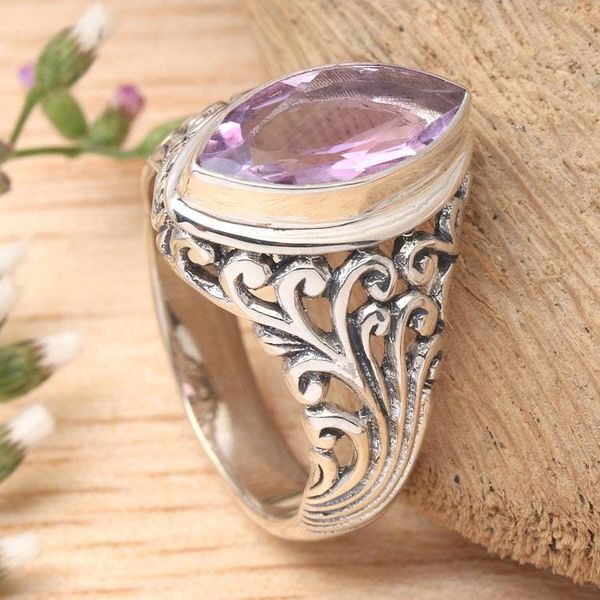 Alternate image for Balinese Amethyst Cocktail Ring Crafted of Sterling Silver Gianyar Orchid