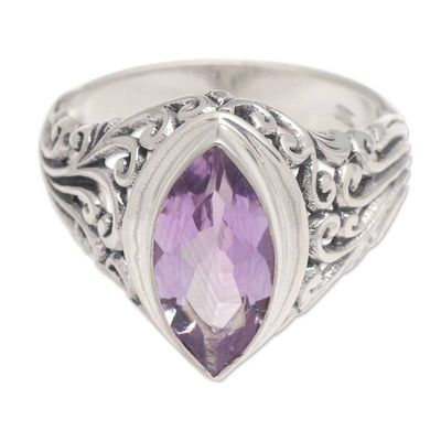 Alternate image for Balinese Amethyst Cocktail Ring Crafted of Sterling Silver Gianyar Orchid