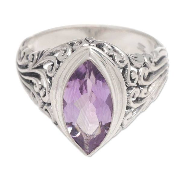 Alternate image for Balinese Amethyst Cocktail Ring Crafted of Sterling Silver Gianyar Orchid