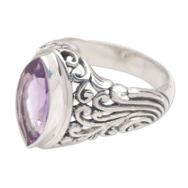 Alternate image for Balinese Amethyst Cocktail Ring Crafted of Sterling Silver Gianyar Orchid
