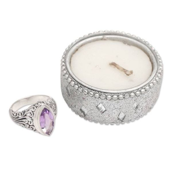 Alternate image for Balinese Amethyst Cocktail Ring Crafted of Sterling Silver Gianyar Orchid