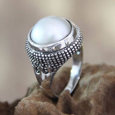 Alternate image for Handcrafted Pearl and Sterling Silver Dome Ring Moon Mystique