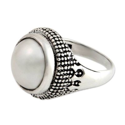 Alternate image for Handcrafted Pearl and Sterling Silver Dome Ring Moon Mystique