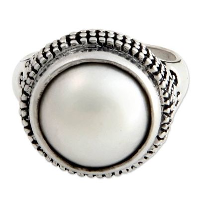 Alternate image for Handcrafted Pearl and Sterling Silver Dome Ring Moon Mystique