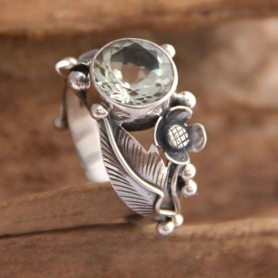 Alternate image for Handcrafted Floral Prasiolite Ring Sunflowers