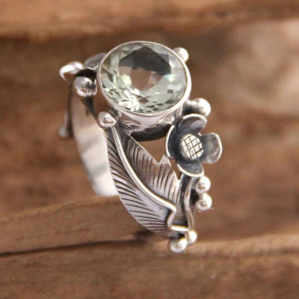Alternate image for Handcrafted Floral Prasiolite Ring Sunflowers