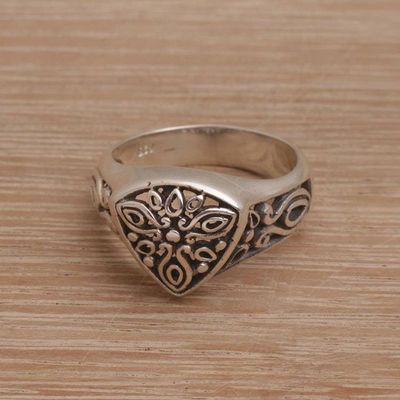 Alternate image for Sterling Silver Cocktail Ring with Stylized Floral Designs Petal Crown