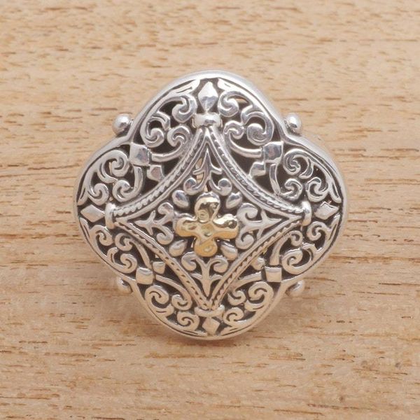 Alternate image for Gold Accented Sterling Silver Cocktail Ring from Bali Queens Pride