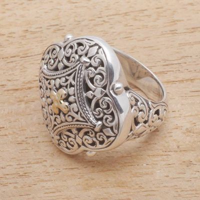 Alternate image for Gold Accented Sterling Silver Cocktail Ring from Bali Queens Pride