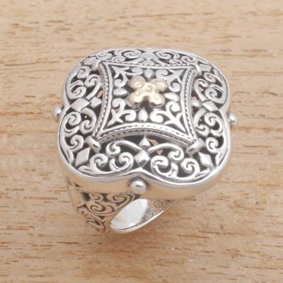 Alternate image for Gold Accented Sterling Silver Cocktail Ring from Bali Queens Pride