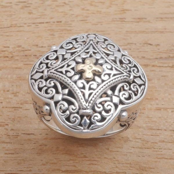 Alternate image for Gold Accented Sterling Silver Cocktail Ring from Bali Queens Pride