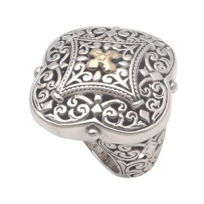 Alternate image for Gold Accented Sterling Silver Cocktail Ring from Bali Queens Pride