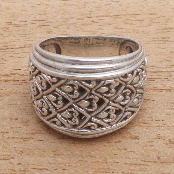 Alternate image for Patterned Sterling Silver Band Ring Crafted in Bali Intricate Pattern