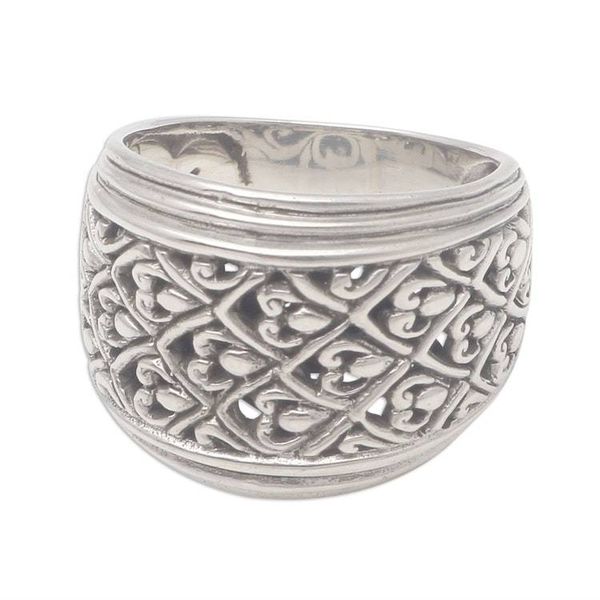 Alternate image for Patterned Sterling Silver Band Ring Crafted in Bali Intricate Pattern
