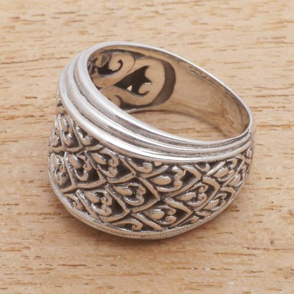 Alternate image for Patterned Sterling Silver Band Ring Crafted in Bali Intricate Pattern
