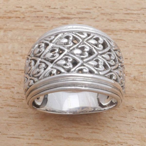 Alternate image for Patterned Sterling Silver Band Ring Crafted in Bali Intricate Pattern