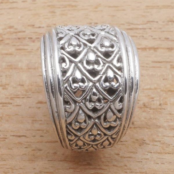 Alternate image for Patterned Sterling Silver Band Ring Crafted in Bali Intricate Pattern