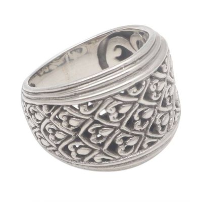 Alternate image for Patterned Sterling Silver Band Ring Crafted in Bali Intricate Pattern