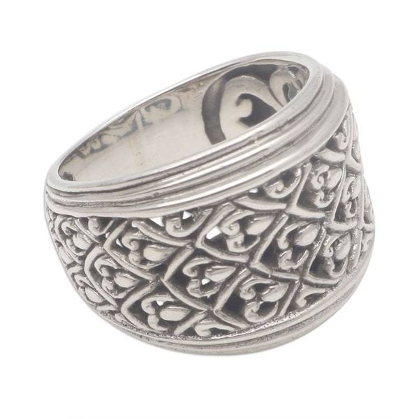 Alternate image for Patterned Sterling Silver Band Ring Crafted in Bali Intricate Pattern