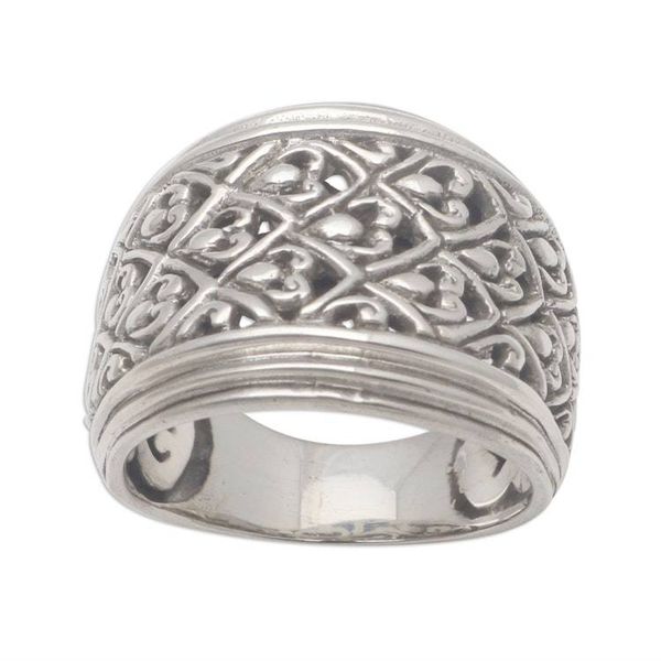 Alternate image for Patterned Sterling Silver Band Ring Crafted in Bali Intricate Pattern
