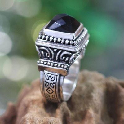 Alternate image for Onyx and Sterling Silver Cocktail Ring Midnight Temple