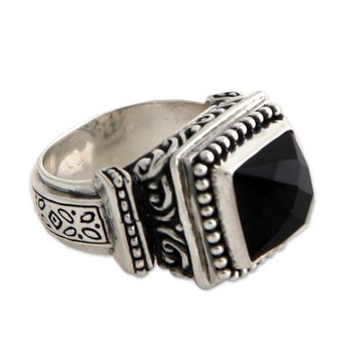 Alternate image for Onyx and Sterling Silver Cocktail Ring Midnight Temple