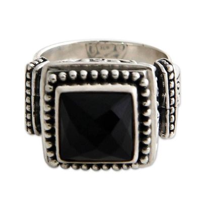 Alternate image for Onyx and Sterling Silver Cocktail Ring Midnight Temple
