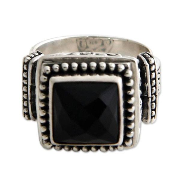 Alternate image for Onyx and Sterling Silver Cocktail Ring Midnight Temple