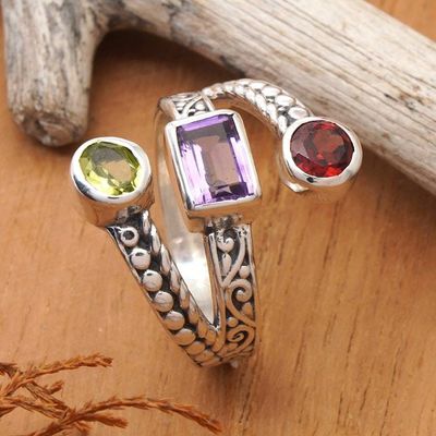 Main image for High-Polished One-Carat Faceted Multi-Gemstone Cocktail Ring Orbiting Rainbow