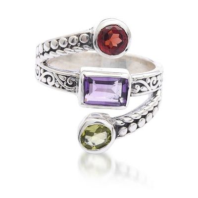 Alternate image for High-Polished One-Carat Faceted Multi-Gemstone Cocktail Ring Orbiting Rainbow
