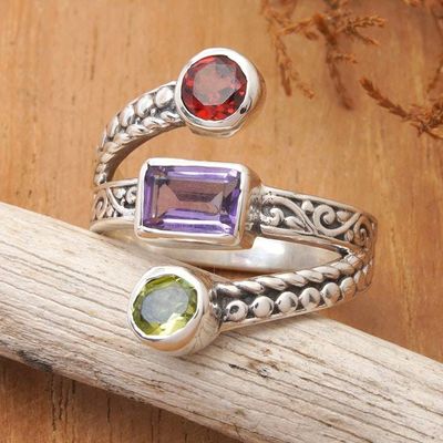 Alternate image for High-Polished One-Carat Faceted Multi-Gemstone Cocktail Ring Orbiting Rainbow