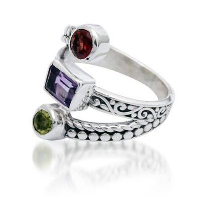 Alternate image for High-Polished One-Carat Faceted Multi-Gemstone Cocktail Ring Orbiting Rainbow