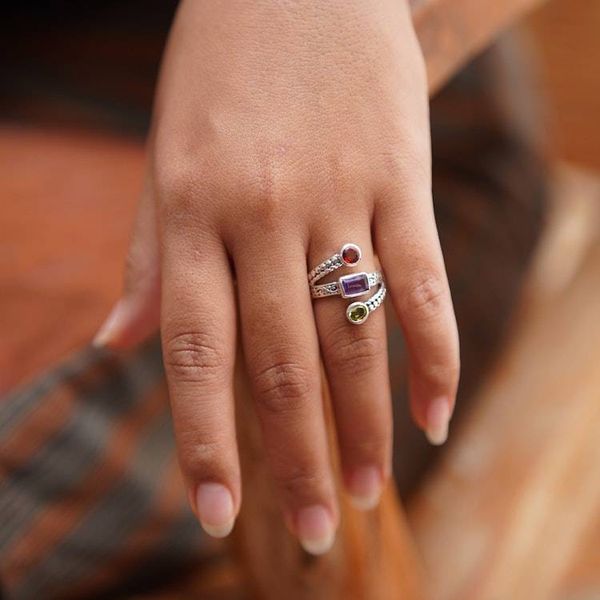 Alternate image for High-Polished One-Carat Faceted Multi-Gemstone Cocktail Ring Orbiting Rainbow