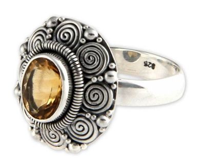 Alternate image for Indonesian Sterling Silver and Citrine Cocktail Ring Balinese Sunflower