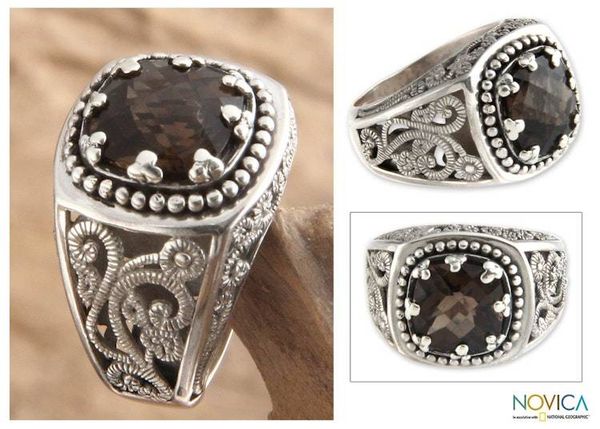 Alternate image for Sterling Silver and Smoky Quartz Ring Rain Forest Sparkle