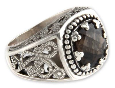 Alternate image for Sterling Silver and Smoky Quartz Ring Rain Forest Sparkle