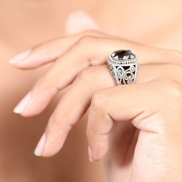 Alternate image for Sterling Silver and Smoky Quartz Ring Rain Forest Sparkle