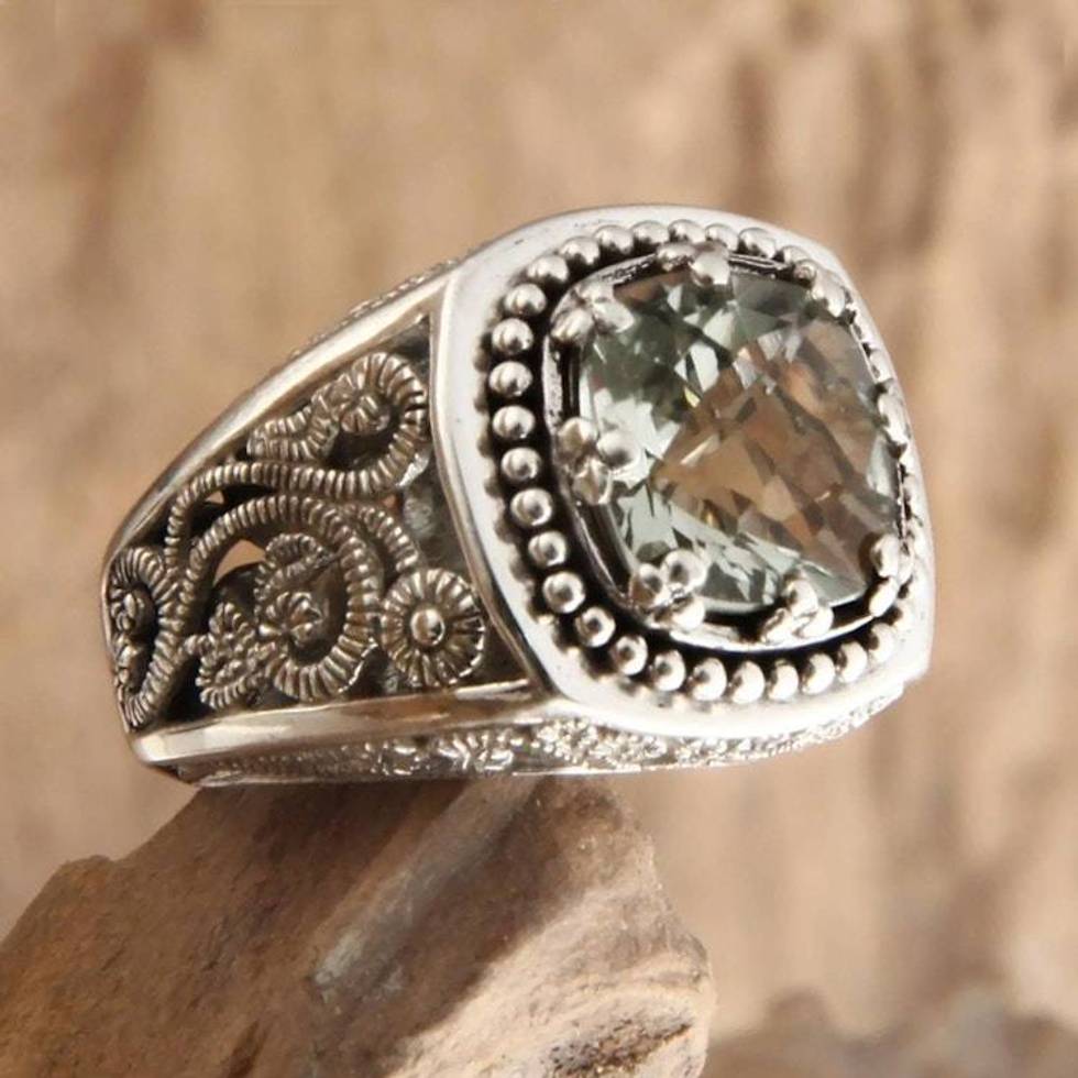 Handcrafted Sterling Silver and Prasiolite Ring 'Rain Forest Sparkle'